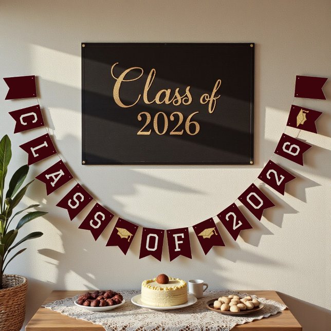 Deep Burgundy Class Of 2026 Graduation Party Bunting (Creator Uploaded)