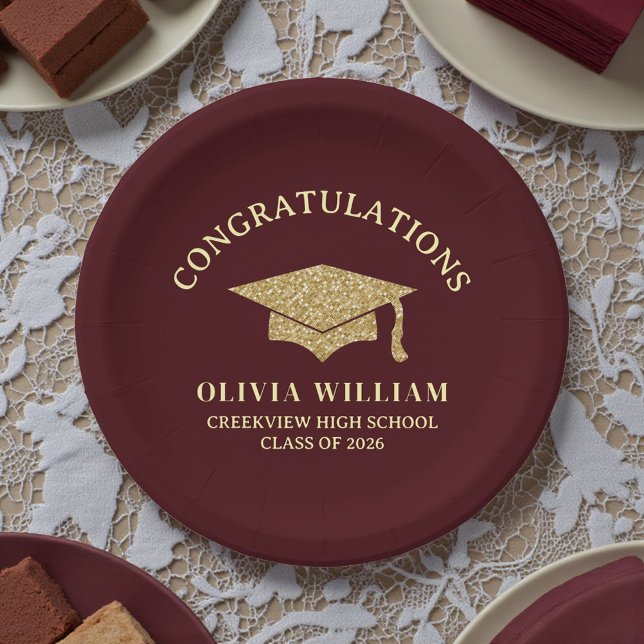 Deep Burgundy Class Of 2026 Graduation Party Paper Plate (Creator Uploaded)