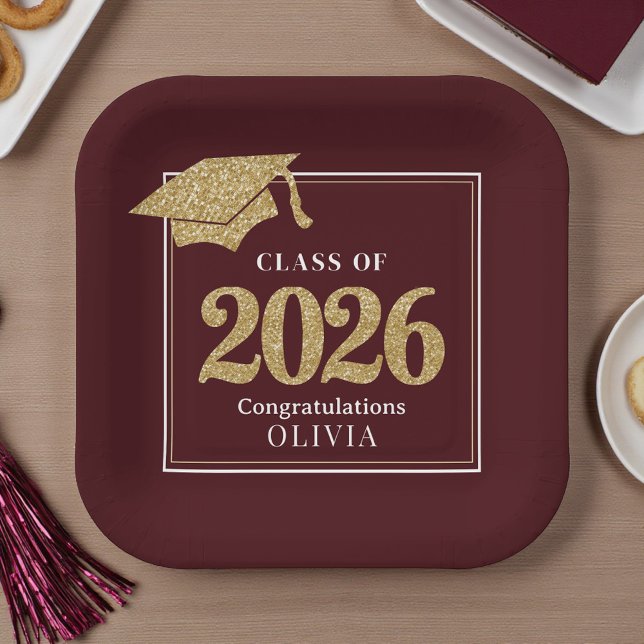 Deep Burgundy Class Of 2026 Paper Plate (Creator Uploaded)