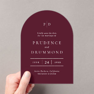 Deep Burgundy Classic Wedding Save the Date Acrylic Invitations