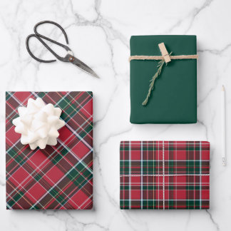 Deep Burgundy, Cranberry Red, Hunter Green.. Plaid Wrapping Paper Sheet