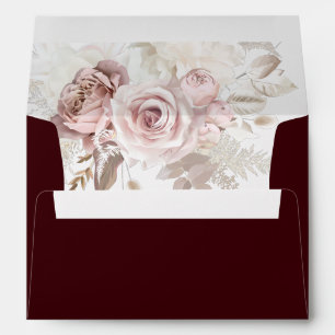 Deep Burgundy & Dusty Rose Blush Floral Wedding Envelope