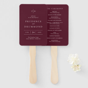 Deep Burgundy Elegant Classic Wedding Program Hand Fan