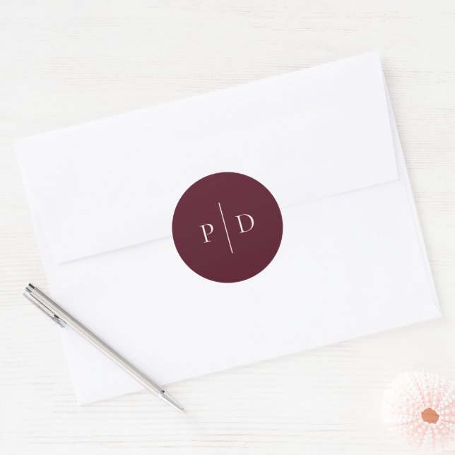Deep Burgundy Elegant Classic Wedding Round Sticker (Envelope)