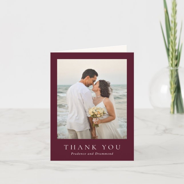 Deep Burgundy Elegant Classic Wedding Thank You Card (Front)