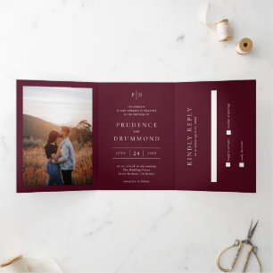 Deep Burgundy Elegant Classic Wedding Tri-Fold Invitation