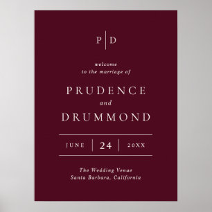 Deep Burgundy Elegant Classic Wedding Welcome Sign