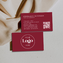 Deep Burgundy Elegant Custom Company Logo QR Code Business Card