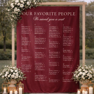 Deep Burgundy Fabric Wedding Seating Chart Sign Tapestry