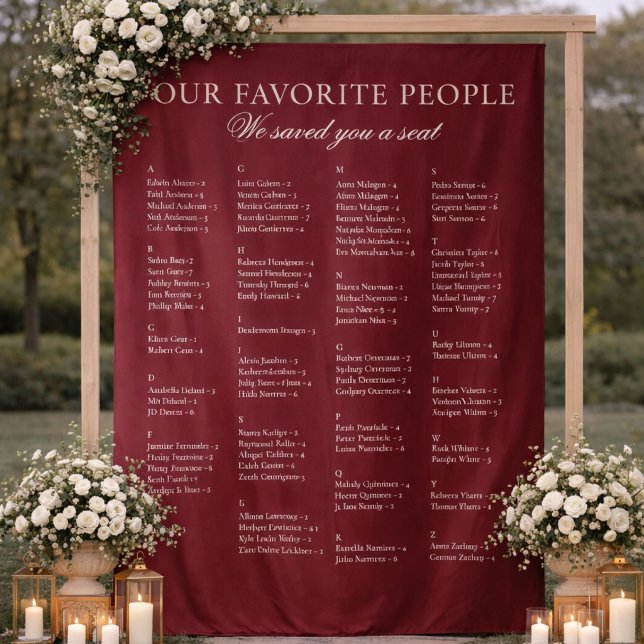 Deep Burgundy Fabric Wedding Seating Chart Sign Tapestry (Creator Uploaded)