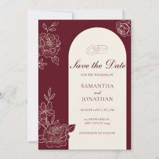 Deep Burgundy Floral Arch Wedding Save the Date Invitation