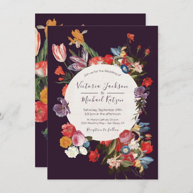 Deep Burgundy Floral Dark & Moody Wedding Invitation (Front/Back)