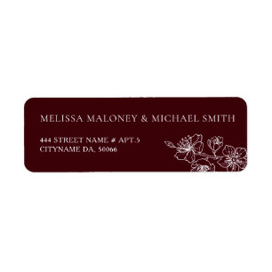 Deep Burgundy Floral Line Art  Return Address Label