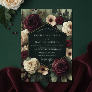 Deep Burgundy Floral Romance Wedding Invitation