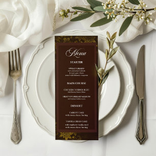 Deep Burgundy & Gold Elegant Floral Wedding Menu