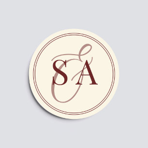 Deep Burgundy Ivory Monogram Old Money Wedding  Classic Round Sticker