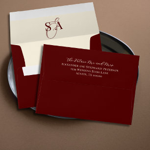 Deep Burgundy Ivory Monogram Old Money Wedding Envelope