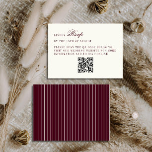 Deep Burgundy Ivory QR Code Only Wedding RSVP Card