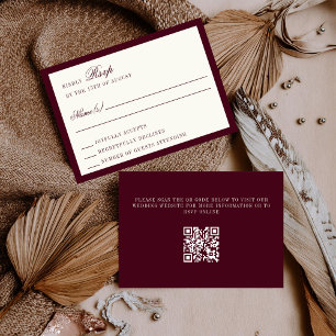 Deep Burgundy Ivory QR Code Wedding RSVP Card