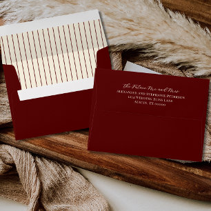 Deep Burgundy Ivory Stripes Old Money Wedding Envelope