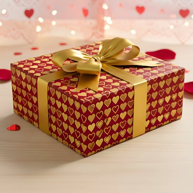 Deep Burgundy Luxury Hearts Valentine Gift Wrapping Paper (Creator Uploaded)