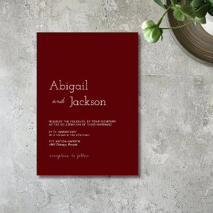 Deep Burgundy Minimalist Clean Modern Wedding Invitation