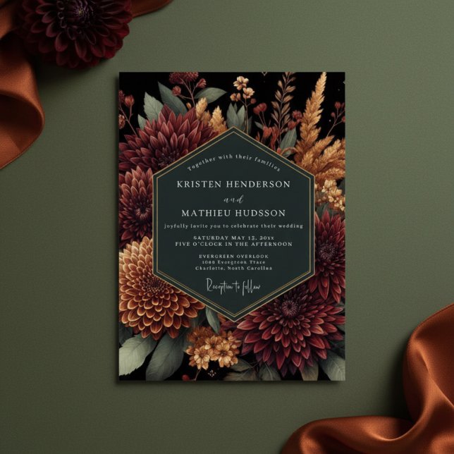 Deep Burgundy Moody Bloom Wedding Invitation (Creator Uploaded)