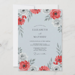 Deep Burgundy Poppy Steel Wedding Invitation