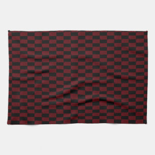 Deep Burgundy Red and Black Woven Pattern Tea Towel