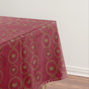 Deep Burgundy Red Heart Pattern Holiday Tablecloth