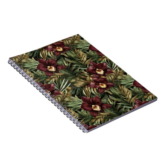 Deep Burgundy Red Orchids Jungle Birthday Notebook (Right Side)