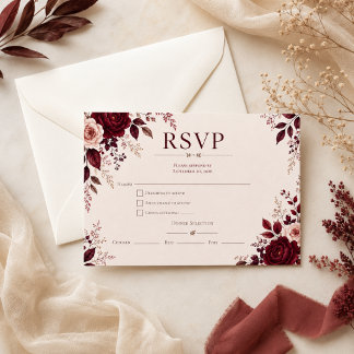 Deep Burgundy Romantic Fall Wedding RSVP Card