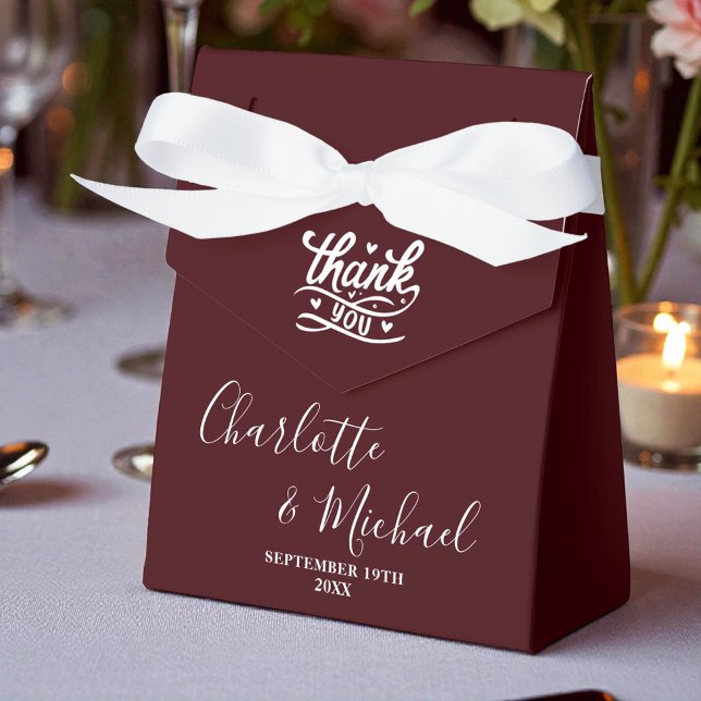 Deep Burgundy Script Minimalist Wedding Favour Box (Creator Uploaded)