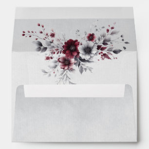 Deep Burgundy Silver Grey Watercolor Floral Custom Envelope
