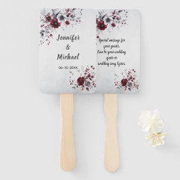 Deep Burgundy Silver Grey Watercolor Floral Custom Hand Fan