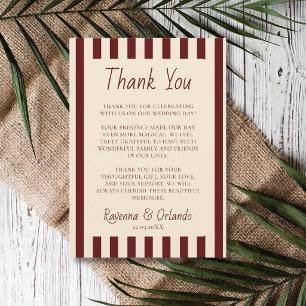 Deep Burgundy Stripes Retro Minimal Thank You Card