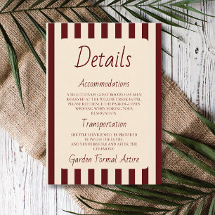 Deep Burgundy Stripes Retro Minimal Wedding Detail Enclosure Card