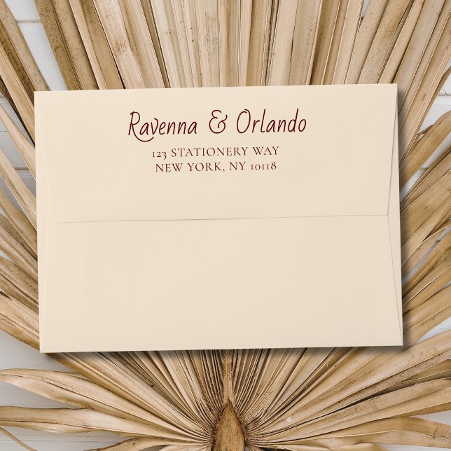 Deep Burgundy Stripes Retro Minimalist Wedding Envelope (Creator Uploaded)
