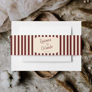 Deep Burgundy Stripes Retro Minimalist Wedding Invitation Belly Band