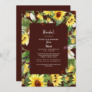 Deep Burgundy Sunflower Bridal Shower Invitation