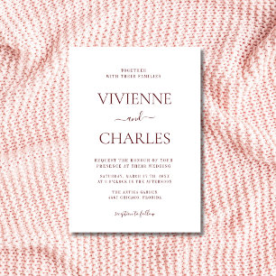 Deep Burgundy & White Budget Guiet Clean Wedding Invitation