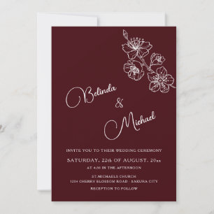 Deep Burgundy White Floral Photo Wedding Invitation