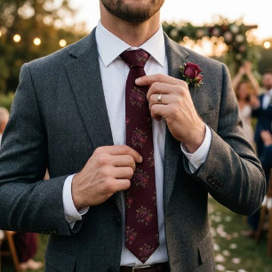 Deep Burgundy Wine Rose Bouquet Scattered Tie