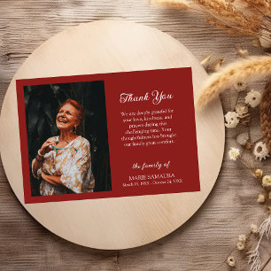 Deep Burguny Memorial Photo Funeral Thank You Card