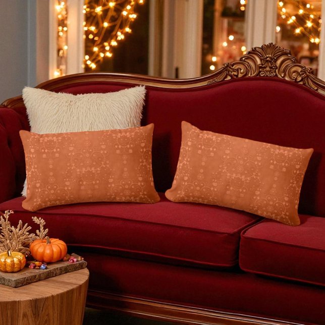 Deep Burnt Orange Fancy Damask Pattern Lumbar Cushion (Creator Uploaded)