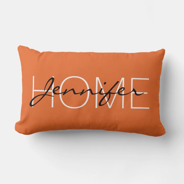 Deep carrot orange colour home monogram lumbar cushion (Front)