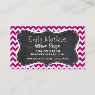 Deep Cerise Chevron; Retro Chalkboard look Business Card