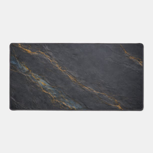 Deep Charcoal Slate and Gold Vein Desk Mat