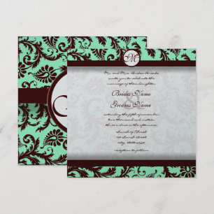 Deep Chocolate Brown Damask Wedding Invitation