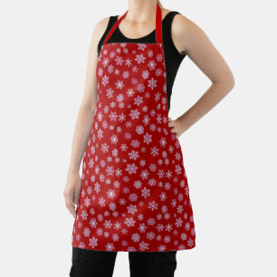 Deep Christmas Red with White Snowflakes  Apron